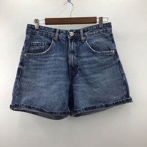 Zara High-waisted Dark Blue Jean Shorts